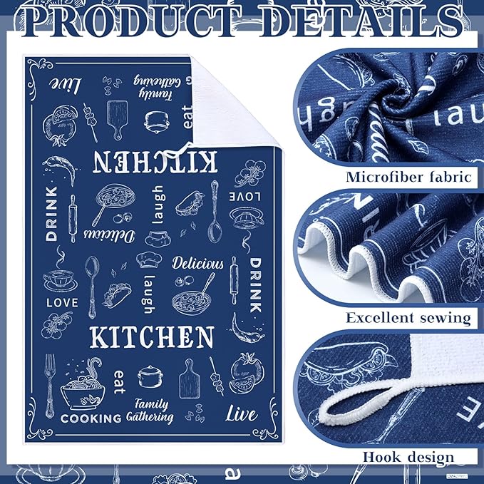 12 Pcs Farmhouse Kitchen Oven Mitts and Pot Holders Decor Sets 4 Blue Kitchen - Image 4