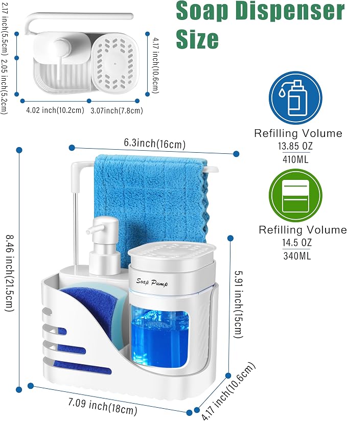 Kitchen Soap Dispenser Set, 4-in-1 Dual Hand and Dish Soap Dispenser - Image 6