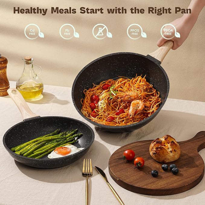 13 Pcs Pots and Pans Set, Nonstick Cookware Sets Black Granite Induction - Image 5