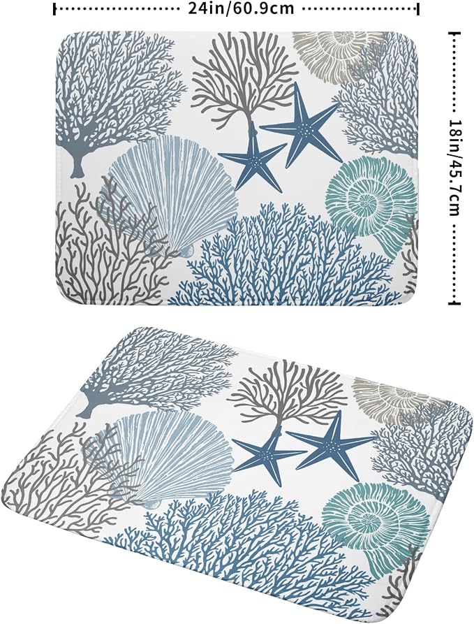 Blue Coral Dish Drying Mat 18x24 Inch Absorbent Reversible Summer Beach Drying - Image 2