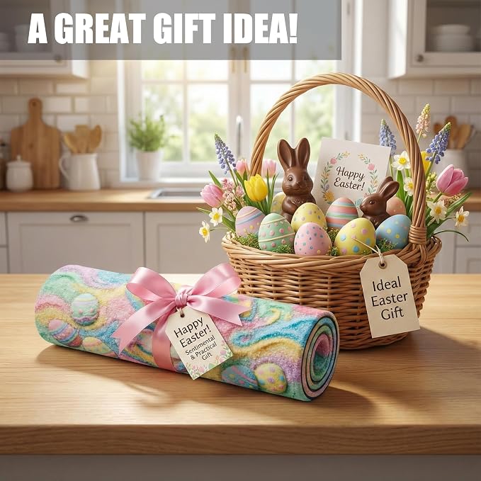 Pastel Rainbow Easter Dish Drying Mat: 12’’x20’’ Easter Smiling Bunny & - Image 6
