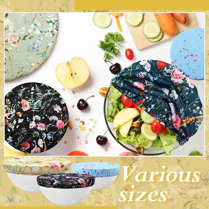 Patelai 10 Pcs Bowl Covers Reusable in 5 Size Stretch Cloth Fabric Elastic Food - Image 6