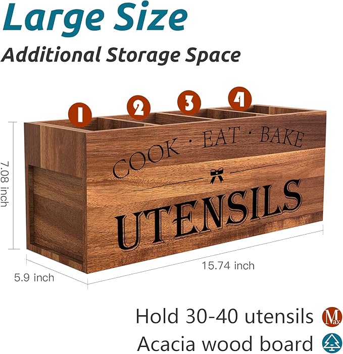 Suli Acacia Wood Utensil Holder - Image 2
