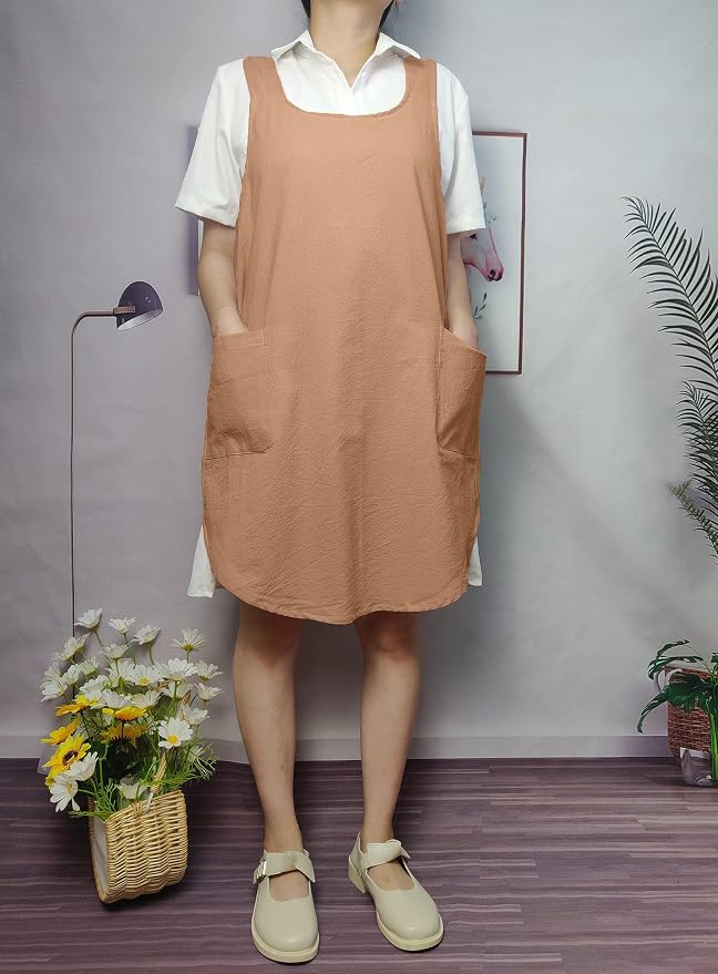 Cotton Cross Back Aprons Solid Color Cooking Kitchen Garden Smock - Image 6