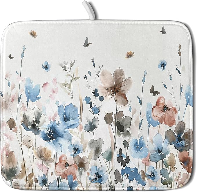 Giwawa Watercolor Floral Dish Drying Mat, Spring Summer Wildflower Microfiber by Giwawa