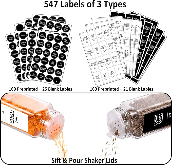Churboro 48 Spice Jars with Labels- Spice Jars with Bamboo Lids - 4 Oz Glass - Image 4