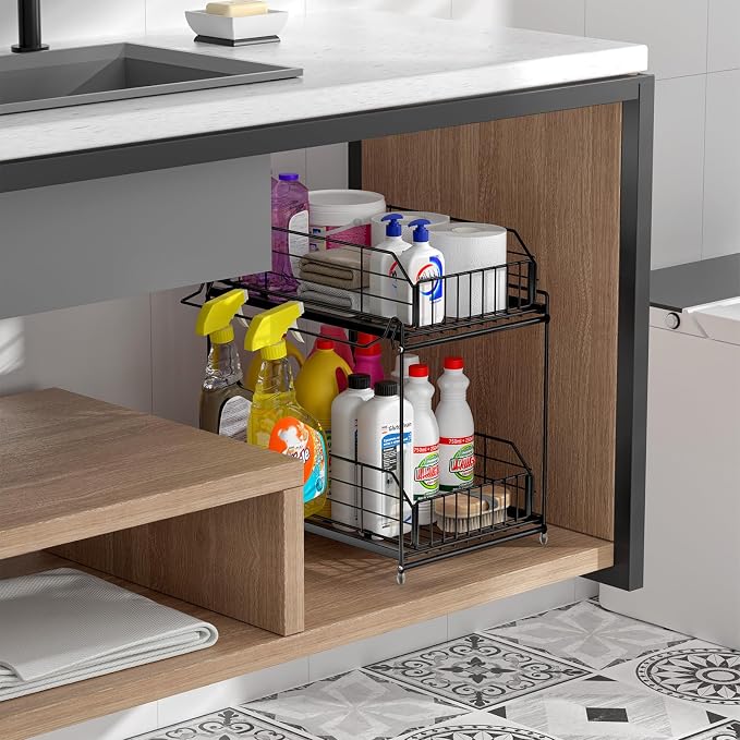 SUEH DESIGN Under Sink Organizers and Storage, 2 Tier Metal Under Sink Storage - Image 7