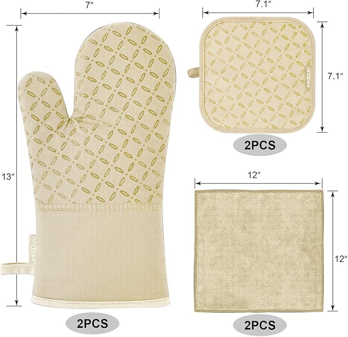 KEGOUU Oven Mitts and Pot Holders 6pcs Set, Kitchen Oven Glove High Heat - Image 2