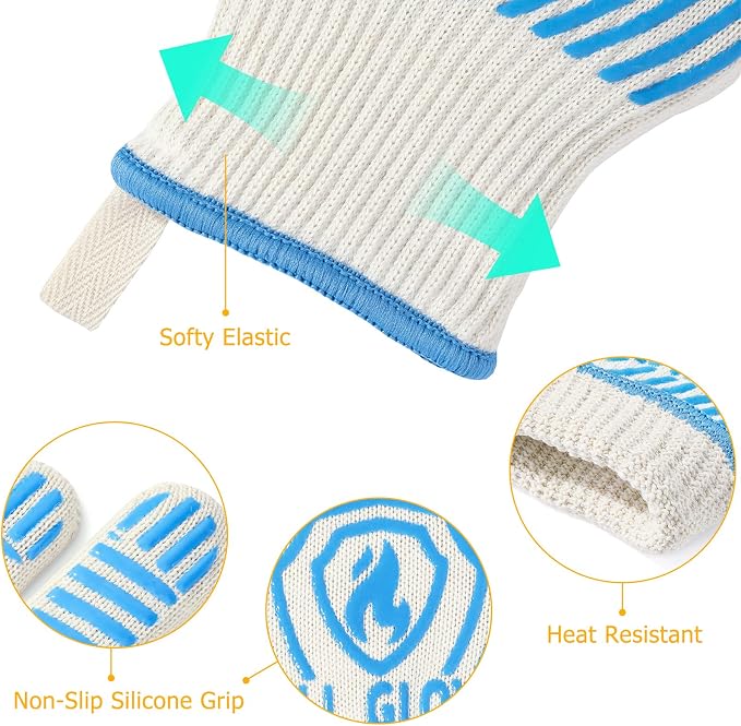 QUWIN BBQ Gloves, Oven Gloves 1472℉ Extreme Heat Resistant, Grilling Gloves - Image 6