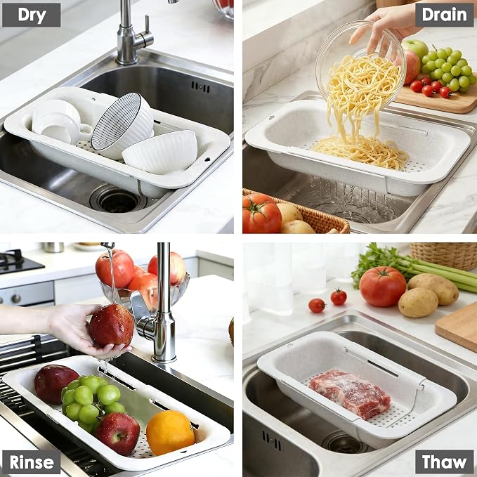 Over the Sink Colander Strainer Basket, Extendable Colander and Strainer - Image 5