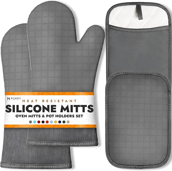 BPA-Free Soft Silicone 4 Piece Oven Mitts & Pot Holders Set by HOMWE