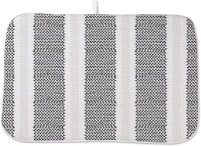 Boho Black Dish Drying Mat 18 x 24 inch Modern Geometry Polka Dot Striped by AEIOAE