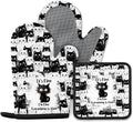 Black Cat Oven Mitts and Pot Holders Sets 3PCS, Cat Silicone Heat