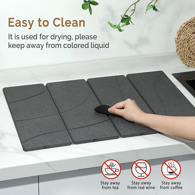 Large Stone Dish Drying Mat for Kitchen Counter, Foldable Water Absorbing - Image 5