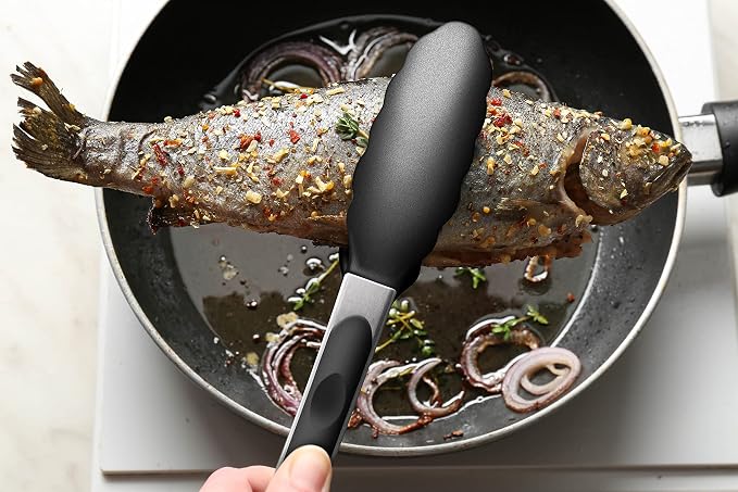 2 Pack Black Kitchen Tongs, Premium Silicone BPA Free Non-Stick Stainless Steel - Image 9