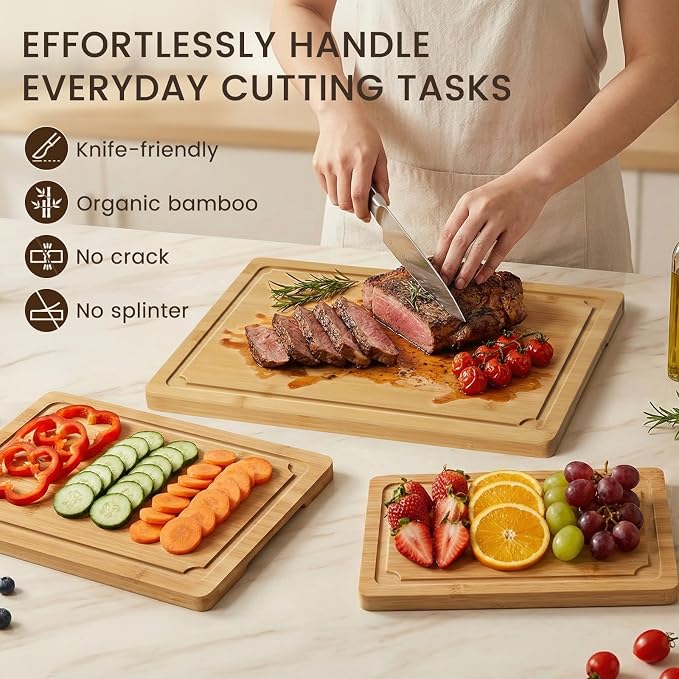 Extra Large Cutting Board Set of 3, Bamboo Cutting Boards - Image 4