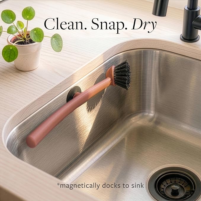 Earth & Mango Magnetic Dish Brush & Scraper, Snaps to Sink, Non-Scratch - Image 2