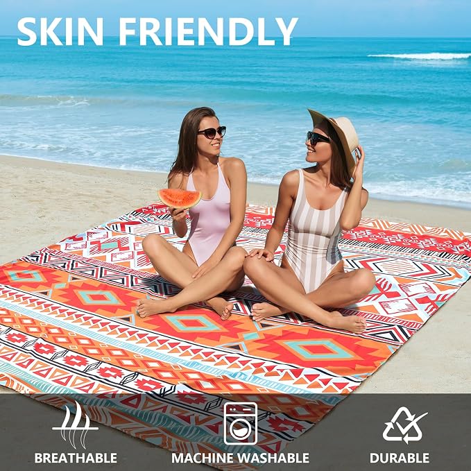 WIWIGO Beach Blanket Waterproof Sandproof Beach Mat 79" X 83"/10'x9'for 2-8 - Image 4