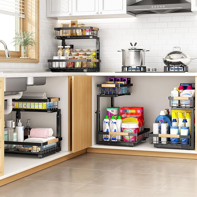 PXRACK Under Sink Organizer, Adjustable Height, 2 Tier Pull Out Under Cabinet - Image 8