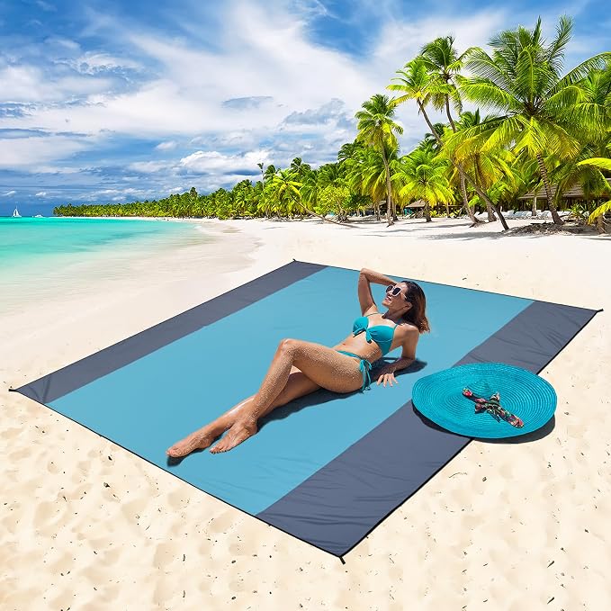 WIWIGO Beach Blanket Waterproof Sandproof Beach Mat 79" X 83"/10'x9'for 2-8 - Image 5