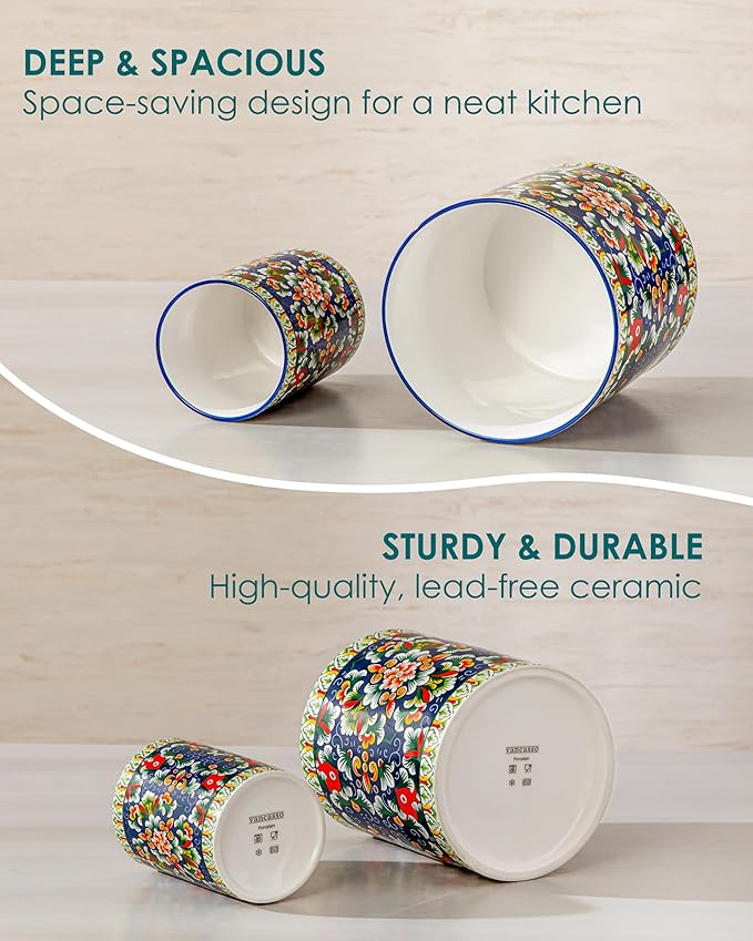 vancasso SIMI Utensil Holder, 7.3"+5.5" Porcelain Kitchen Utensil Holder - Image 7