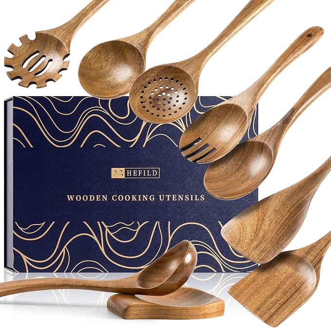 Wooden Spoons for Cooking, Nonstick Cooking Utensil Set by HEFILD