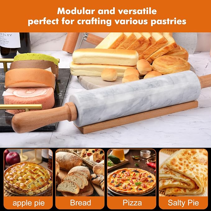 18.5 inches Marble Rolling Pin, Large Non-Stick Dough Roller, - Image 5