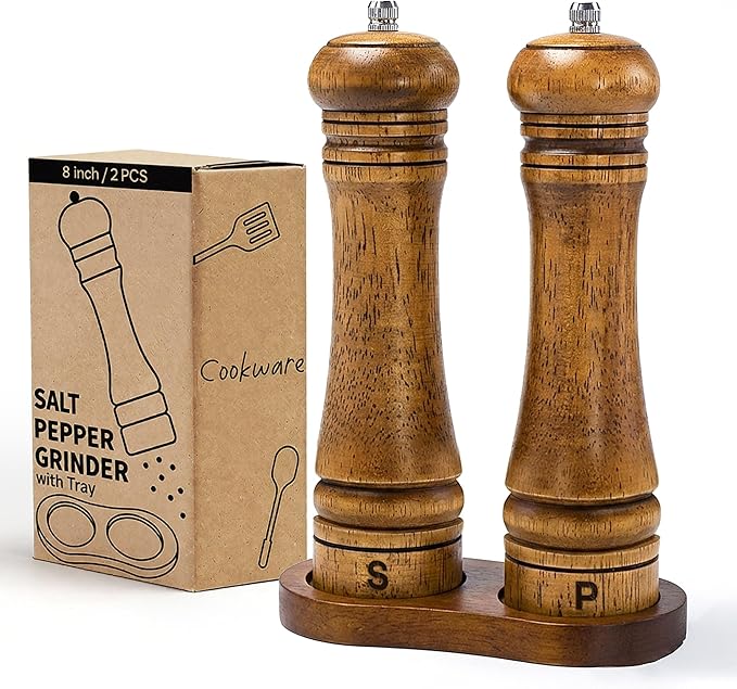 Wooden Salt and Pepper Grinder Set, Premium Oak Wood Salt Grinders Shakers by MJINGMEI