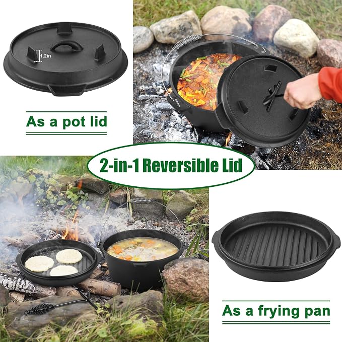 5QT Cast Iron Dutch Oven with Stainless Steel Scrubber, HaSteeL 2-In-1 - Image 5