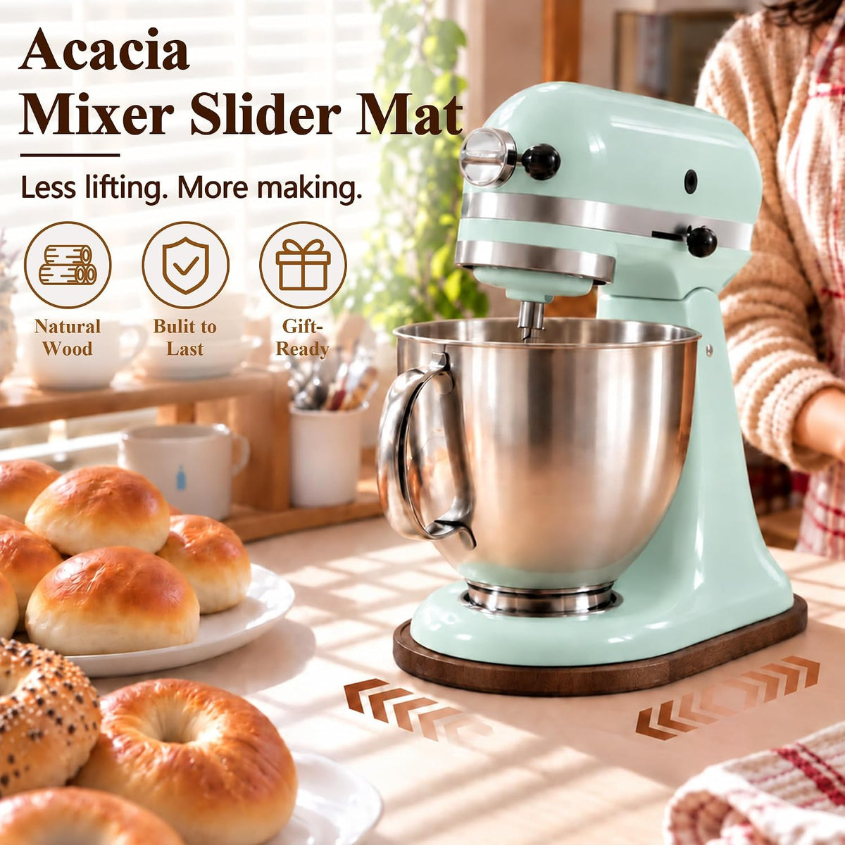 Acacia Wood Mixer Slider Mat for KitchenAid 4.5-5 Qt Tilt-Head Stand