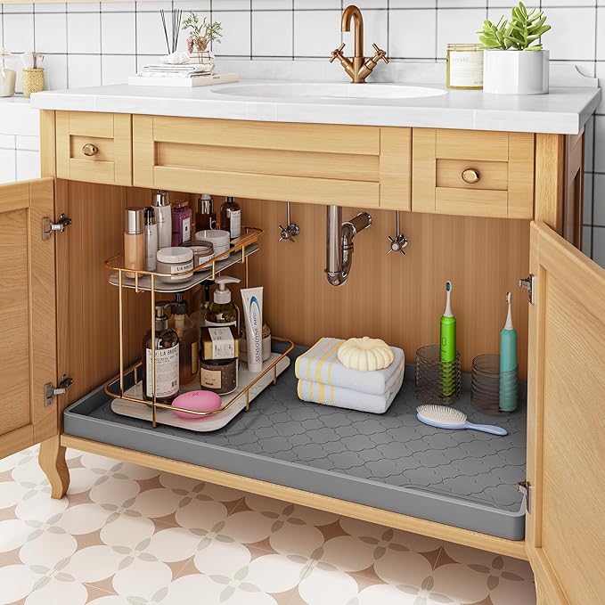 Jin&Bao Waterproof Under Sink Mat 37" x 19", Thick Silicone Mat Cabinet - Image 5