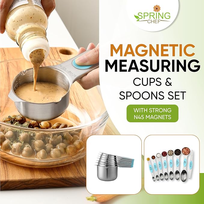 Spring Chef Magnetic Measuring Cups & Spoons Set, Strong Magnets, Heavy Duty - Image 3