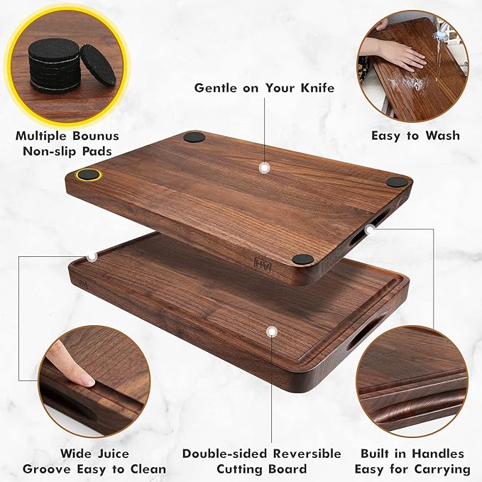 AZRHOM Walnut Wood Cutting Board, 17x11in Large Wooden Chopping Boards - Image 6