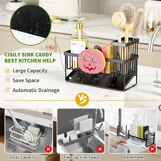 Sponge Holder for Kitchen Sink, Smiley Face Sink Caddy - Image 3