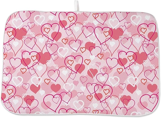 Valentines Day Dish Drying Mat 18 x 24 inch Pink Love Hearts Decorative Drying by AEIOAE