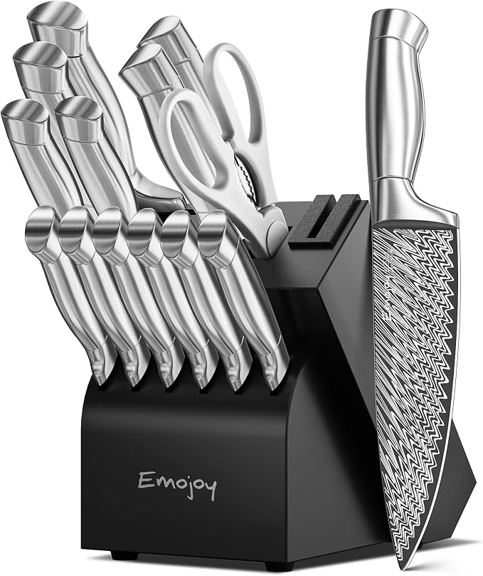 Knife Set, Emojoy 15 Pieces Kitchen Knife Block Set by EMOJOY