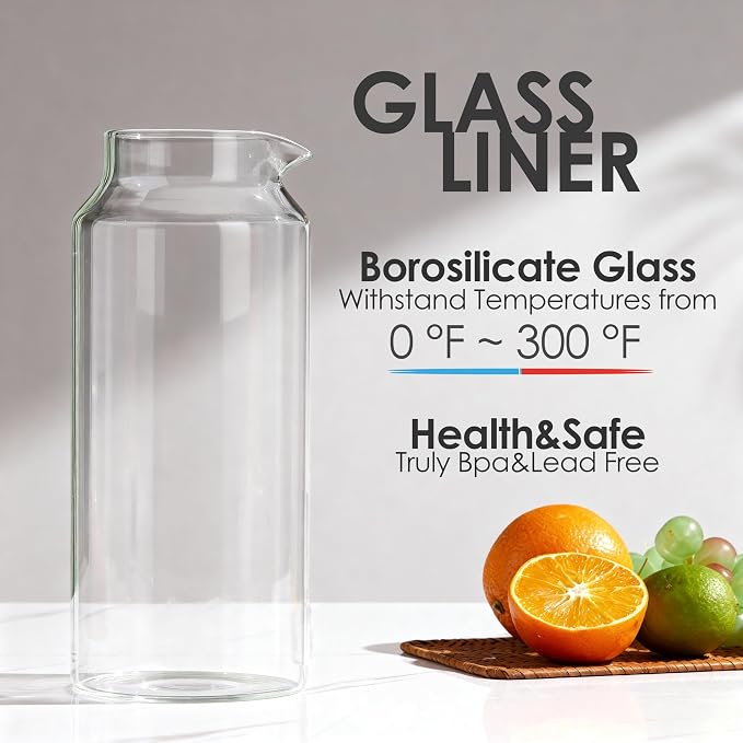 Delove Glass Pitcher with Lid & Shatterproof Shell – Heat-Resistant - Image 3