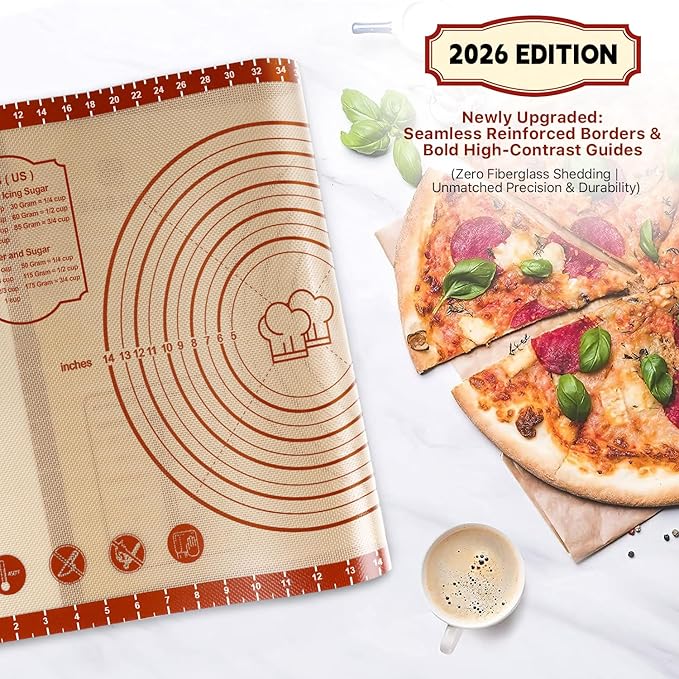 2 Pack Non Stick 26''x16'' Extra Large Thick Silicone Pastry Mat and 16''x11'' - Image 2