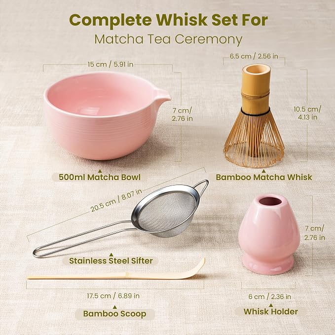 Matcha Whisk Set, Ceramic Bowl Matcha Kit & Handcrafted Bamboo Chasen, Complete - Image 2