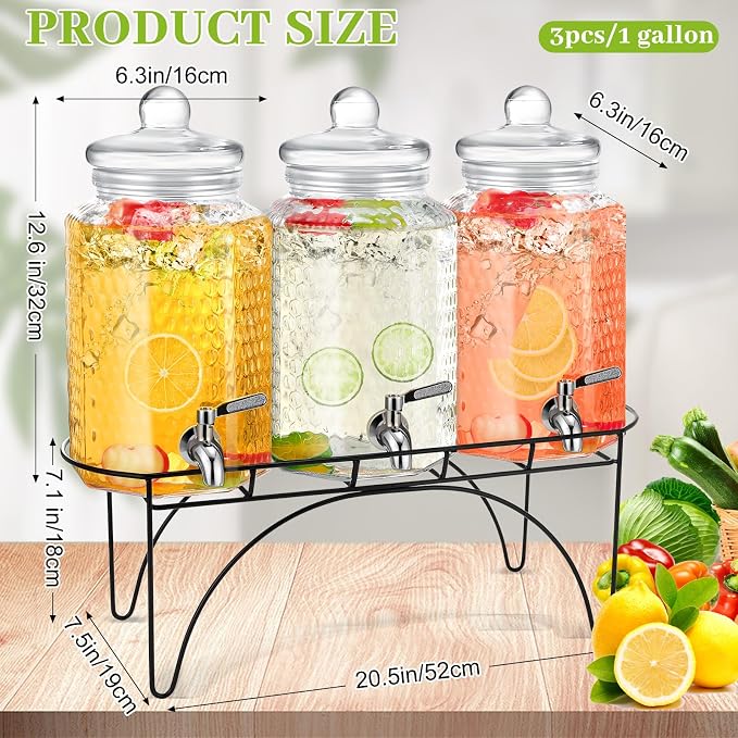 3 Pcs 1 Gallon Beverage Dispensers Glass Drink Dispenser - Image 3