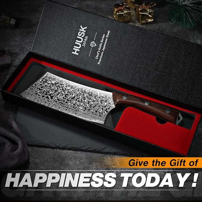 Huusk Meat Cleaver Knife Japanese Kitchen Knife 6.4 Inch, Hand Forged Butcher - Image 2