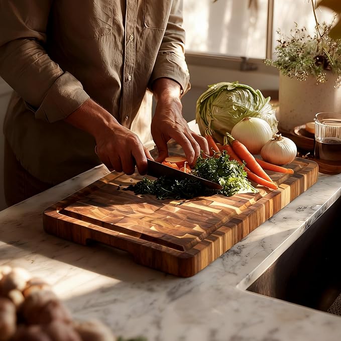 Utoplike Acacia Cutting Board 17 x 12 IN, Wood End Grain Chopping Board - Image 3