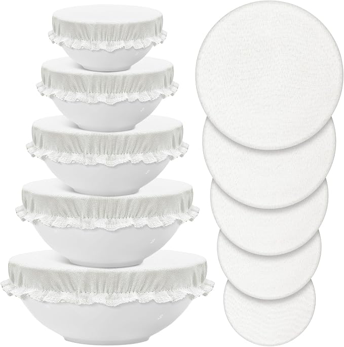 Patelai 10 Pcs Bowl Covers Reusable in 5 Size Stretch Cloth Fabric Elastic Food by Patelai