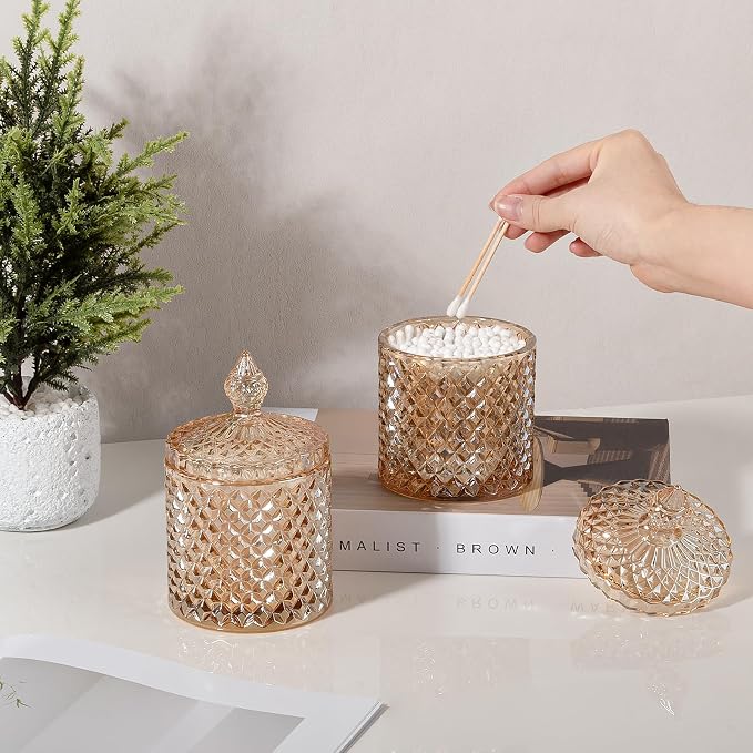2 Pack Qtip Holder Thick Glass Apothecary Jars - Image 4