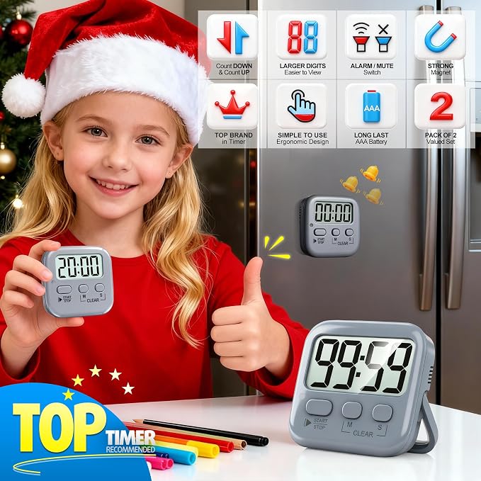 Antonki 2 Pack Digital Timer for Kids, Magnetic Countdown Kitchen Timers for - Image 3