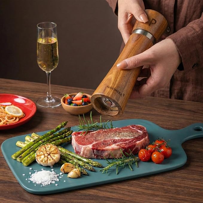 Premium Acacia Wood Salt & Pepper Grinder Set, 8-Inch Manual Mills - Image 6