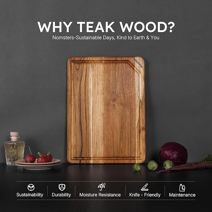 Teak Cutting Board 15inch Non Slip Over Sink Kitchen 2026 First Apartment - Image 3