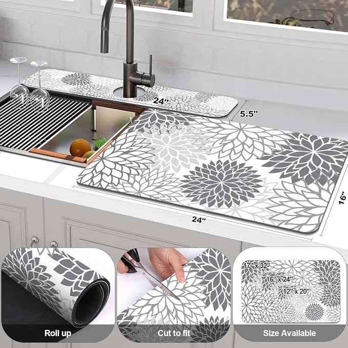 Findosom 2PCS 16" x 24" Dish Drying Mat & 24" x 5.5" Sink Splash Guard - Image 2