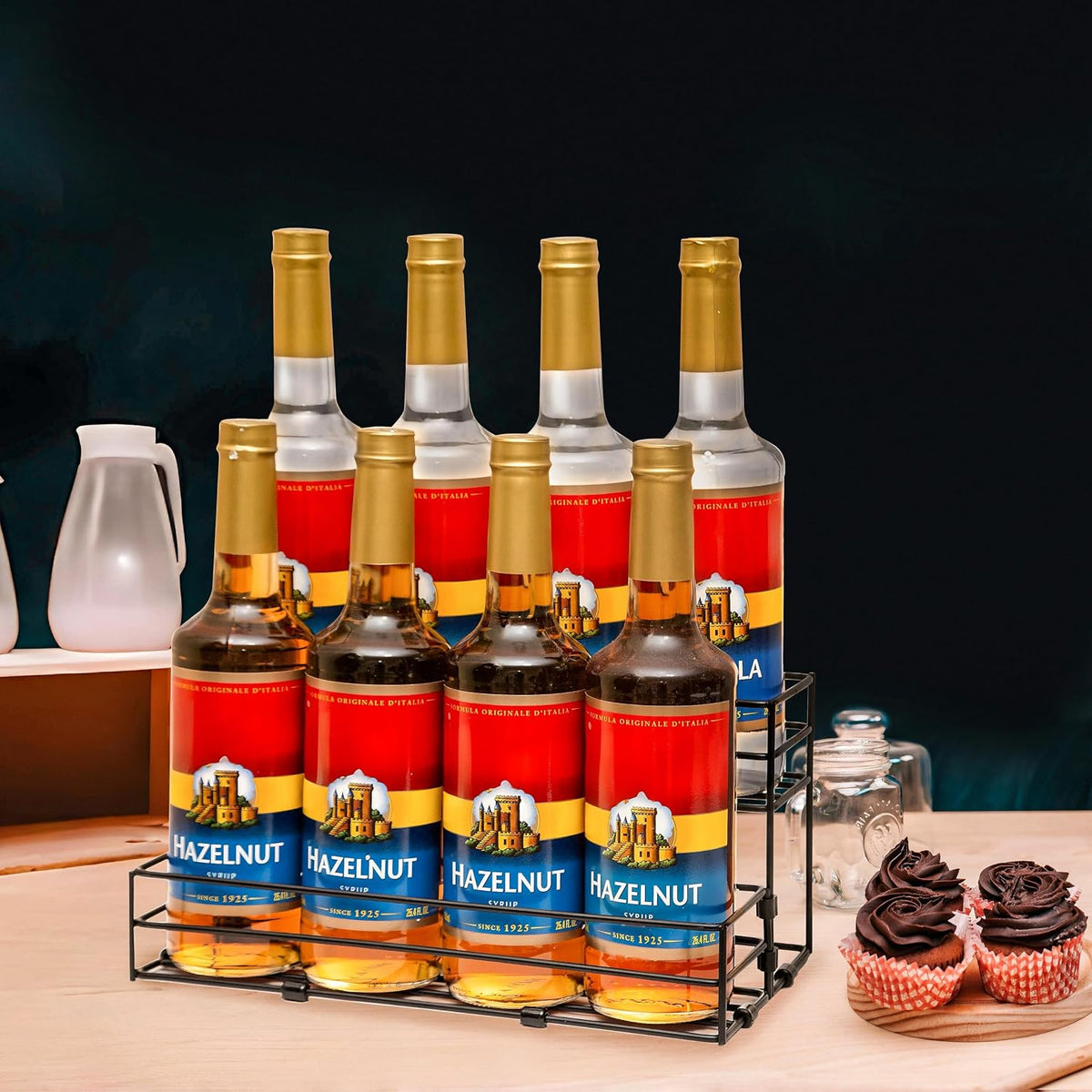8 Bottles Coffee Syrup Organizer, 2 Tier Syrup Stand, Syrup Rack