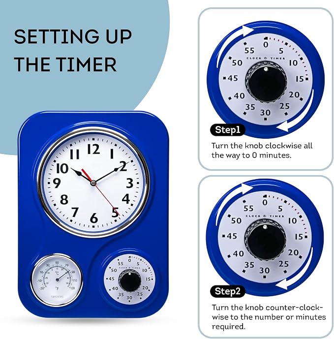 Lily's Home - 9.5 Inch x 12.5 Inch- Retro Kitchen Wall Clock, Vintage Wall Clock - Image 3